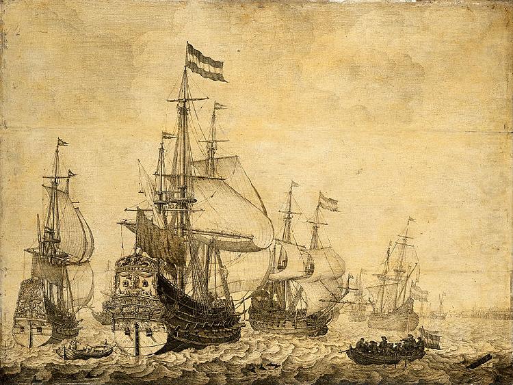 Seascape with Dutch men-of-war., Willem Van de Velde The Younger